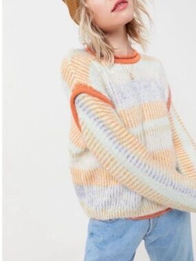 Urban Outfitters UO Women’s S Marcia Mixed Knit Striped Cropped Pullover Sweater